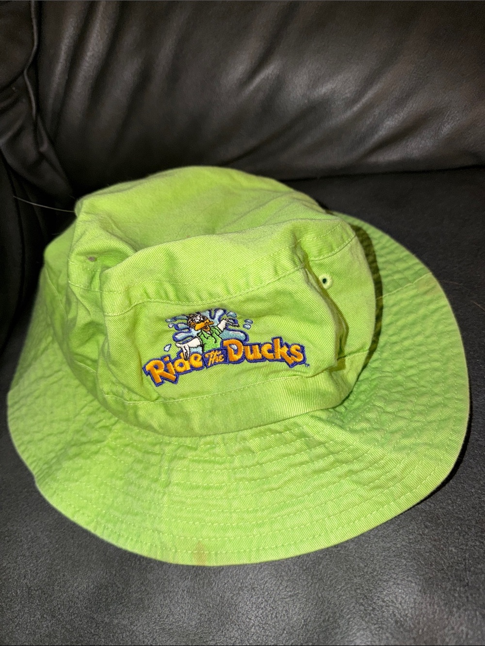 Disney rare Ride the Ducks Kids Lime Green Bucket Hat